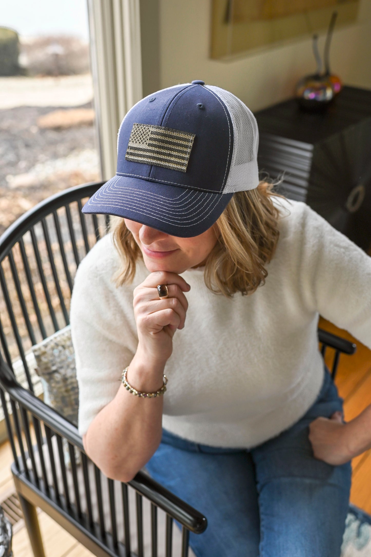 AMERICAN FLAG FIREHOSE PATCH SNAPBACK HAT image 0